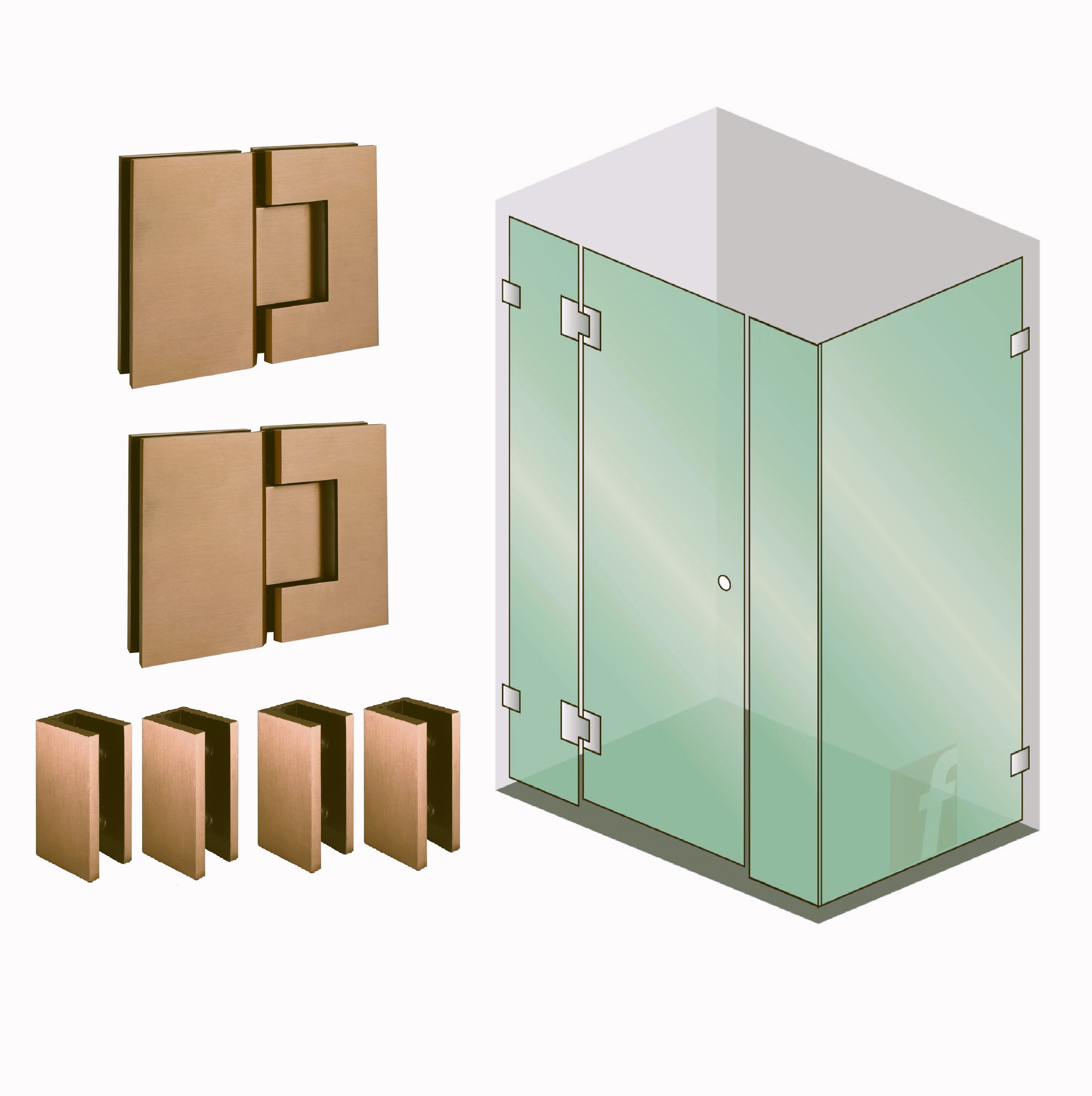 4 PANEL CORNER SCREEN WITH BRUSHED COPPER HARDWARE