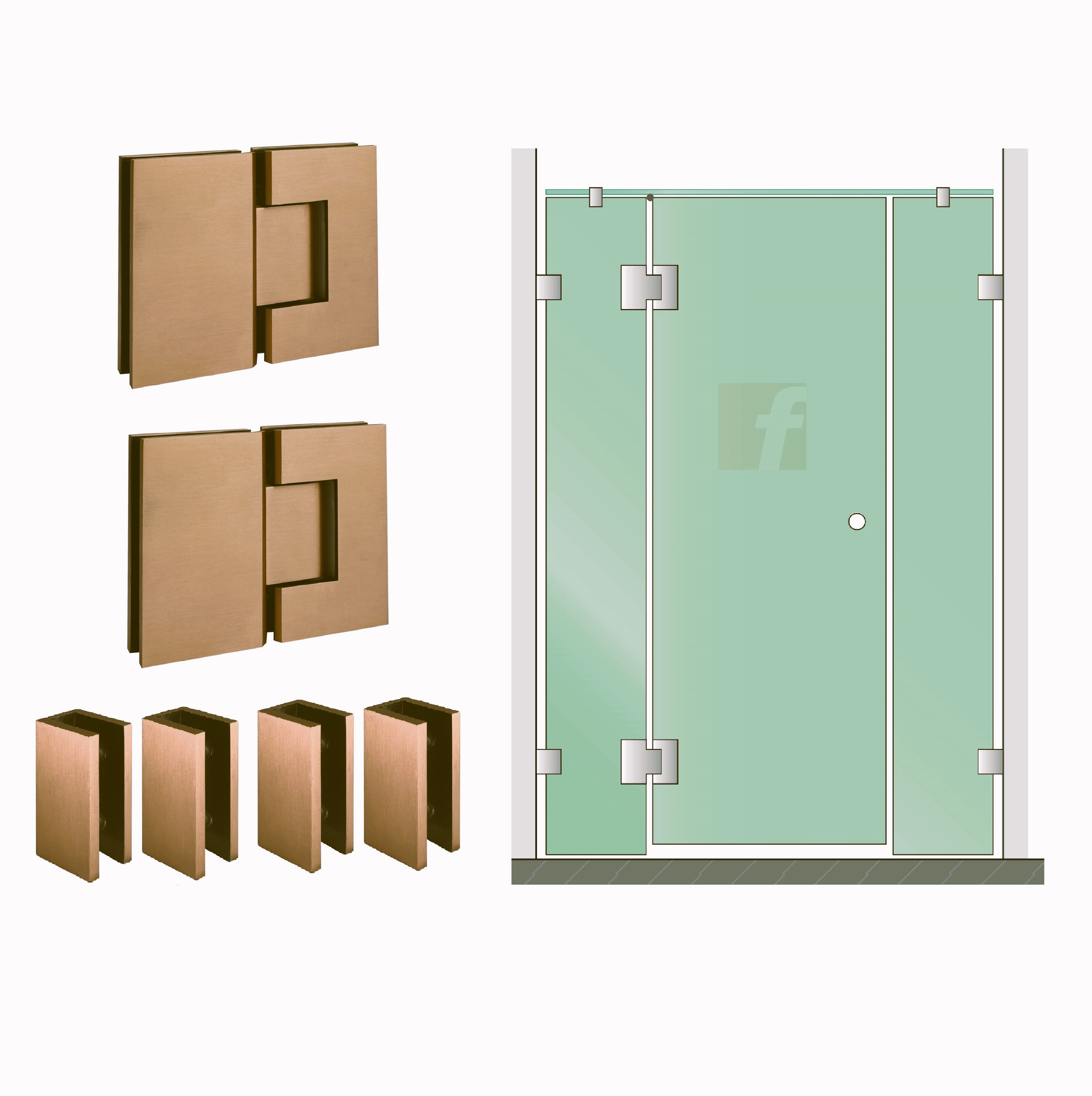 3 PANEL INLINE SCREEN WITH BRUSHED COPPER HARDWARE