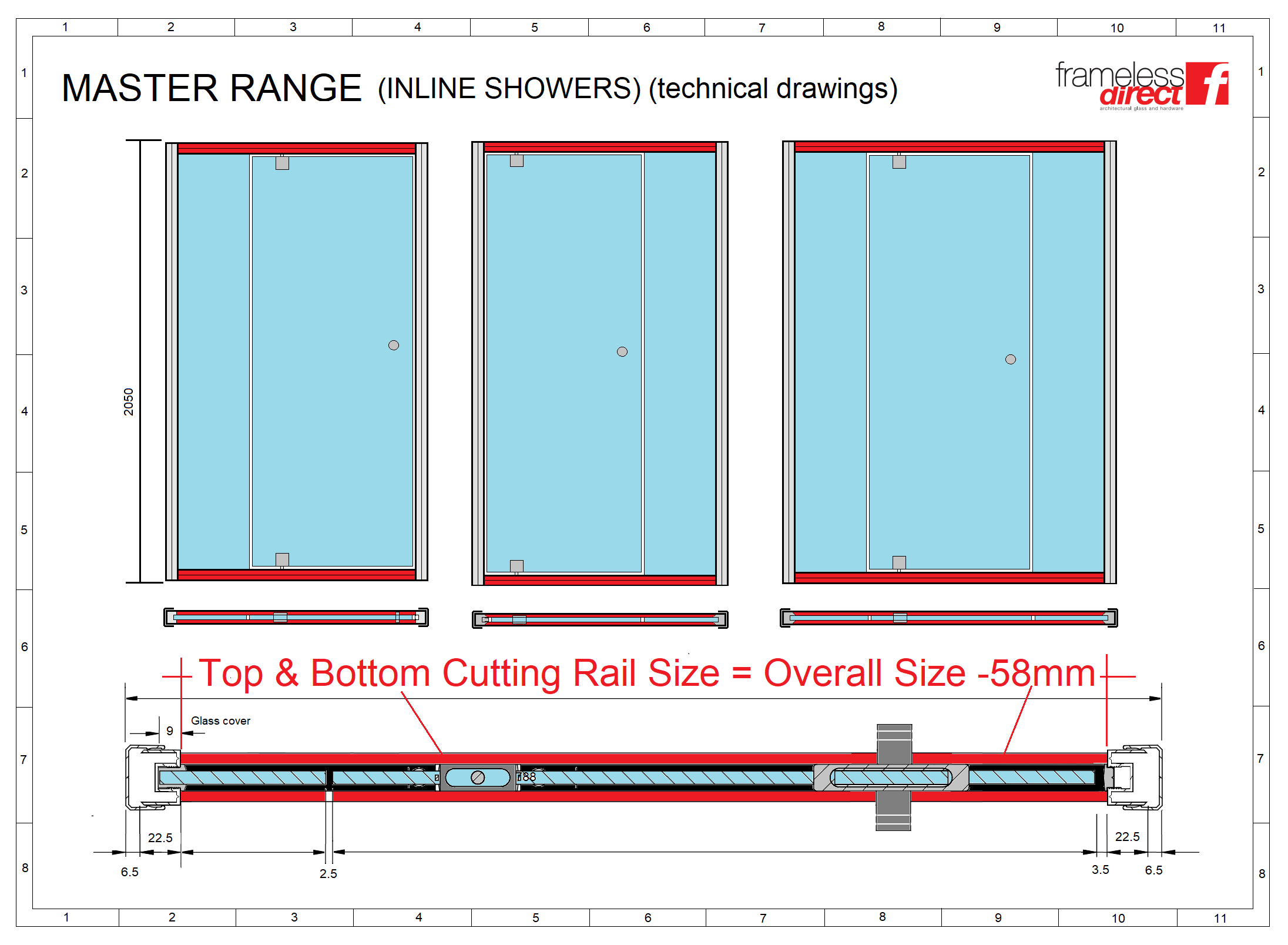 MASTER RANGE INLINE 920 OPENING SIZE, Top & Bottom Rail Cutting Size = 862